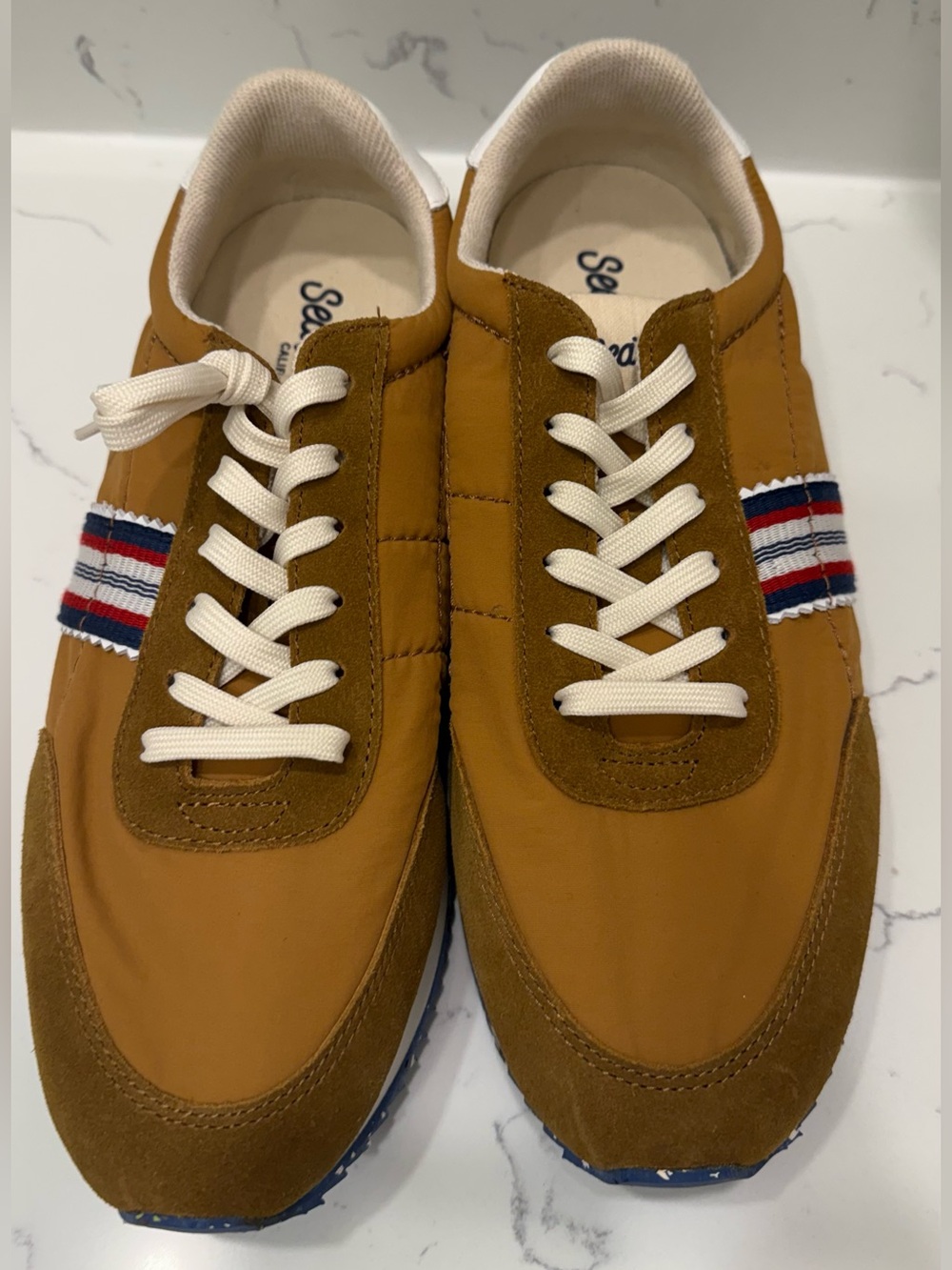 SeaVees Royal Runner Lace-Up Sneakers in Cumin Brown with distinct stripe